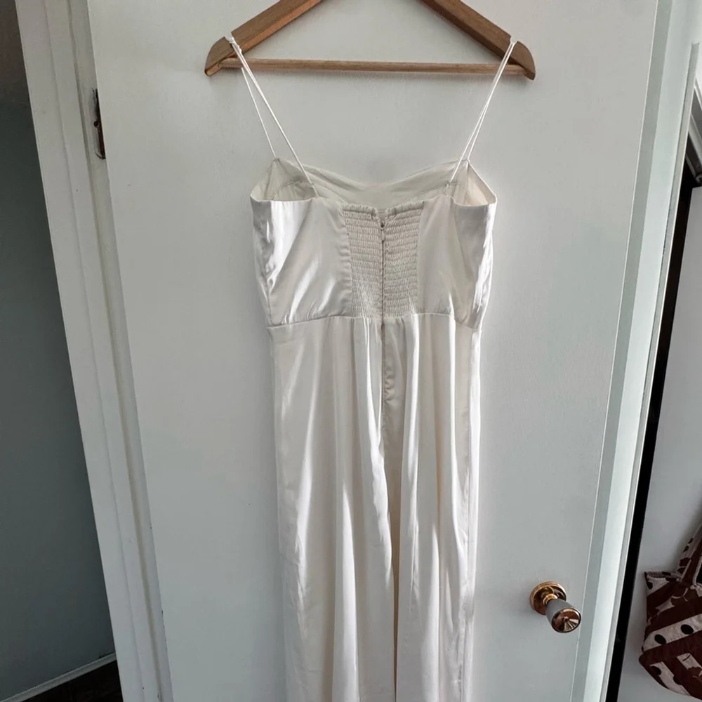 Y2K Satin Slip Dress | Ivory Spaghetti Strap Maxi Minimalist